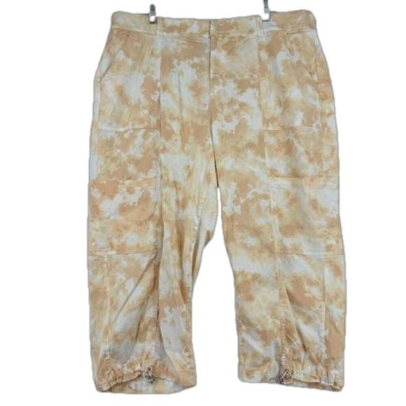 Lane Bryant Cargo Capri Pants Tie Dye Cream Peach Stretchy Modal Blend Size 20 - Picture 1 of 12